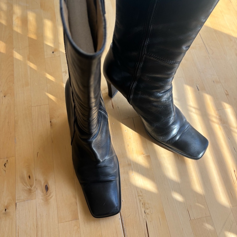 Charles David genuine leather black square toe boots - Picture 2 of 5